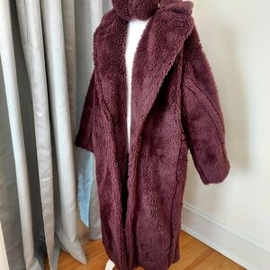 EXPRESS Plush Merlot Teddy Coat and Ear Muffs